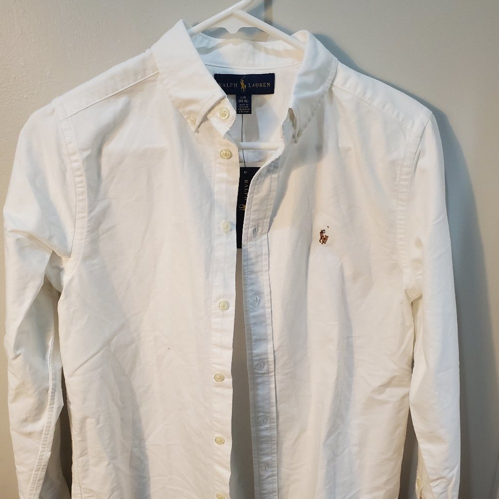 POLO RALPH LAUREN WHITE OXFORD SHIRT BOY'S SZ 16 BUTTON DOWN LONG SLEEVE NWT